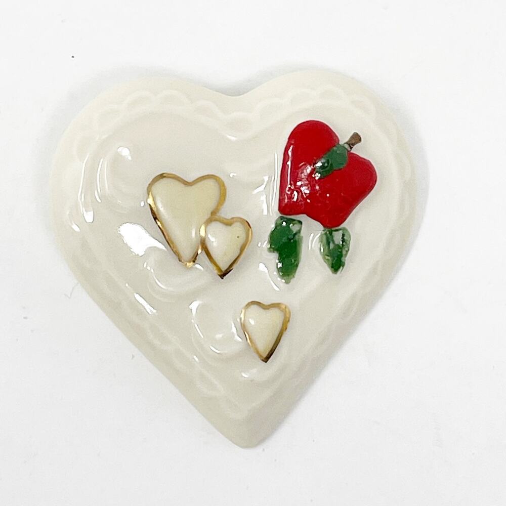 Vintage Handmade Ceramic Heart Pin Brooch 2 Inch Cottage Core Whimsy Romantic